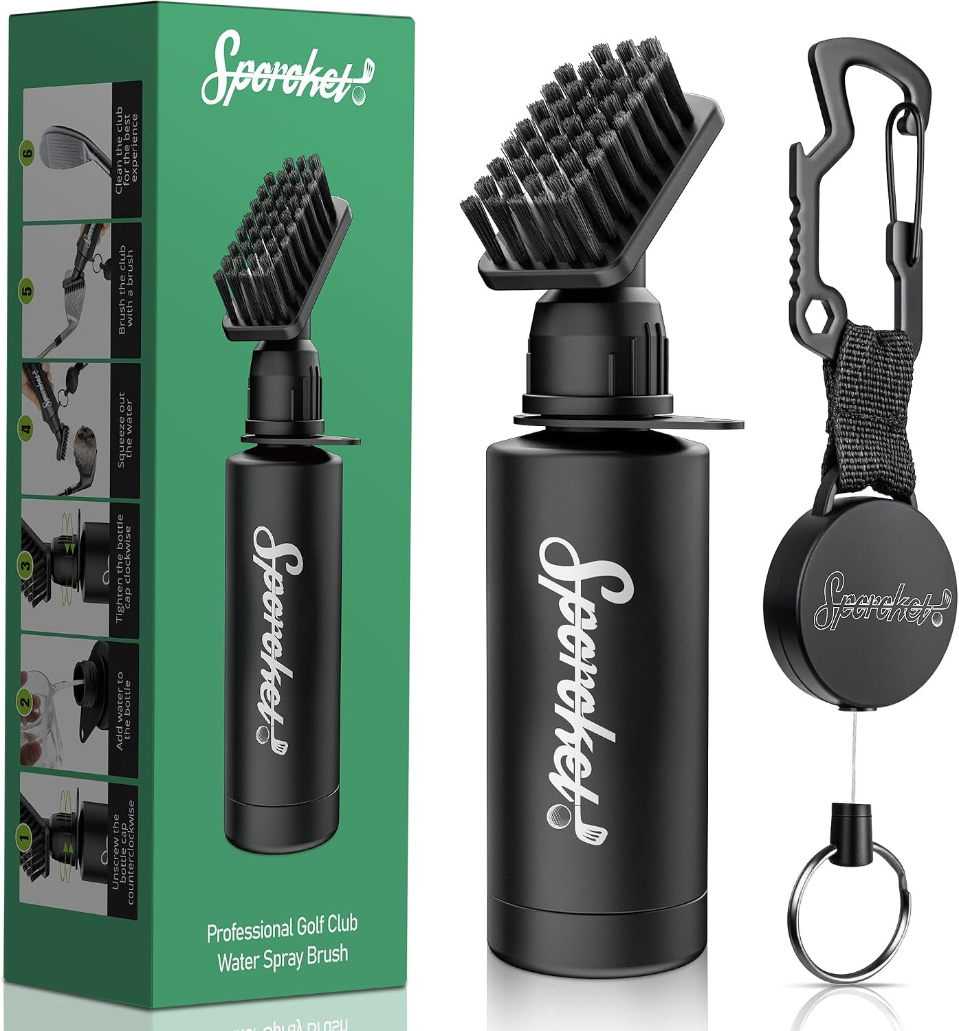Pro Golf Club Brush Cleaner with Heavy Duty Steel Cable Retractable Clamp | Amazon (US)