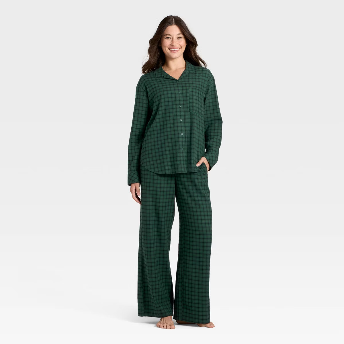 Women's Flannel Long Sleeve Button Down Shirt and Pants Pajama Set - Auden™ | Target