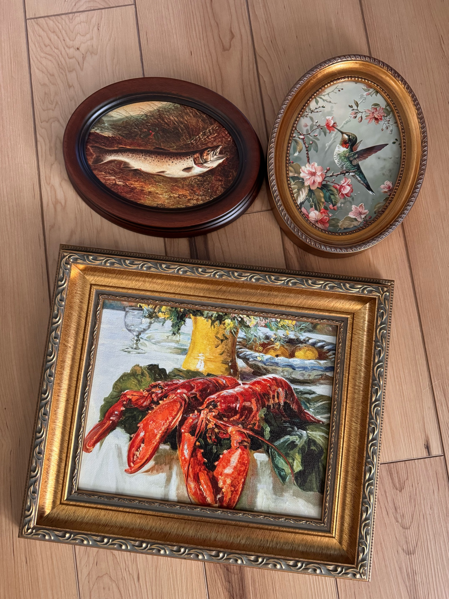 Framed art piece for kitchen mural wall  home decor lobster hummingbird bass fish cottage 