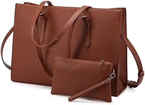 LOVEVOOK Laptop Bag for Women, Fashion Computer Tote Bag Large Capacity Handbag, Leather Shoulder... | Amazon (US)