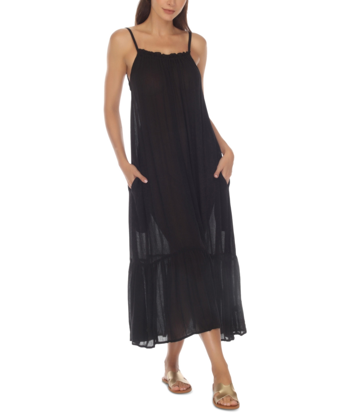 Raviya Women's Ruffle-Trim Maxi Dress Cover-Up - Black | Macy's