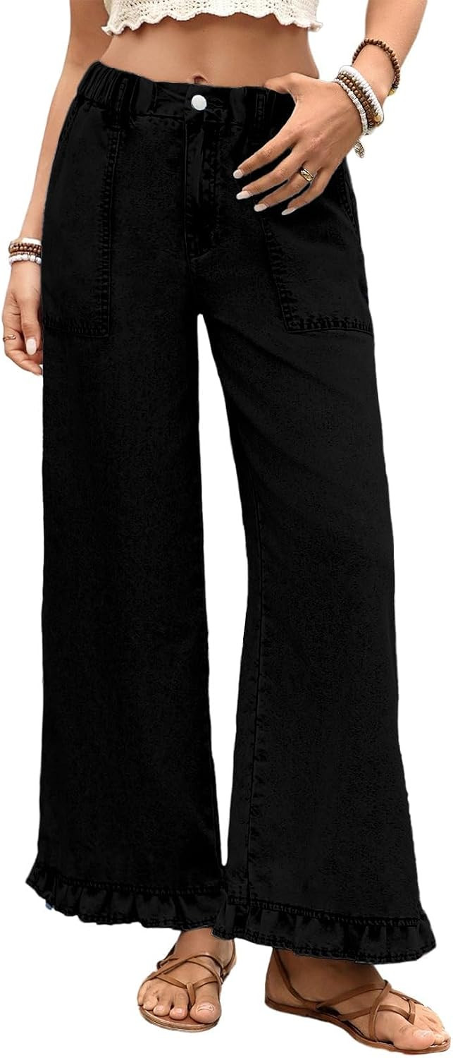 Astylish Wide Leg Jeans for Women Trendy Denim Jean Ruffle Hem Pants | Amazon (US)