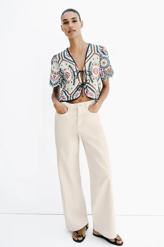 EMBROIDERED EYELET CROP TOP | Zara US