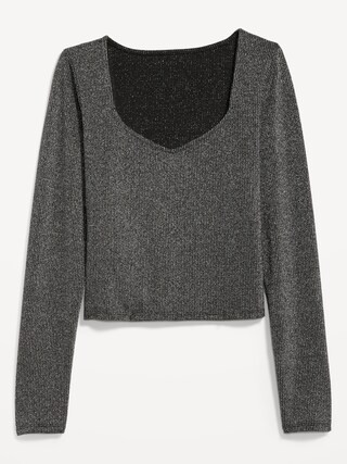Fitted Rib-Knit Shiny Top for Women | Old Navy (US)