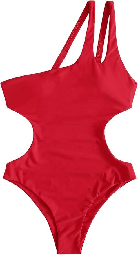 Verdusa Women's Cut Out Side One Shoulder Backless Swimwear One Piece Swimsuit | Amazon (US)