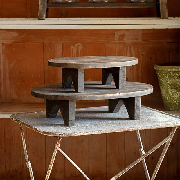 Footed Oval Wooden Riser Set of 2 | Antique Farm House