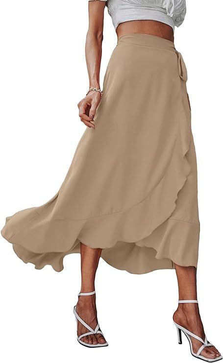 SweatyRocks Women's Elegant Slit Wrap Asymmetrical High Waist Long Skirt A-line Casual Loose Drap... | Amazon (US)