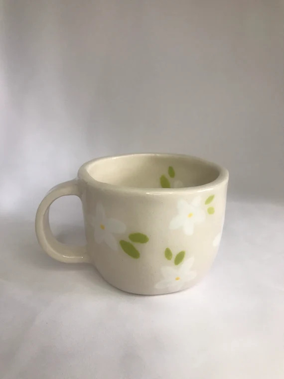 White Flowers Handmade Ceramic Mug 220 Ml  Aesthetic Mugs - Etsy | Etsy (US)
