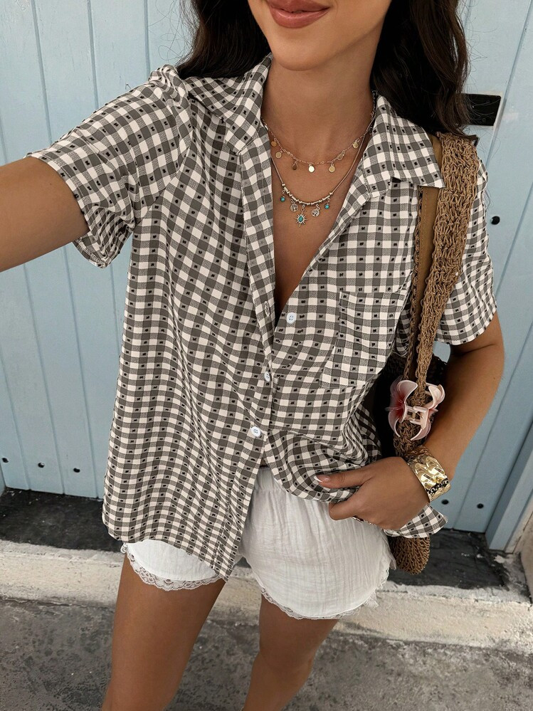 Flora Isola Flora Isola Women's Casual Fashion Holiday Style Printed Short Sleeve Blouse, Summer | SHEIN