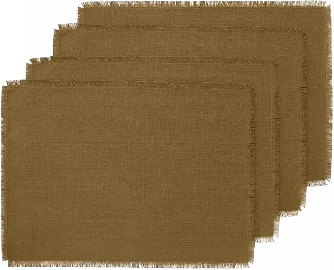 Solino Home Toffee Brown Linen Placemats 14 x 19 Inch – 100% Pure Linen Fringe Placemats Set of... | Amazon (US)
