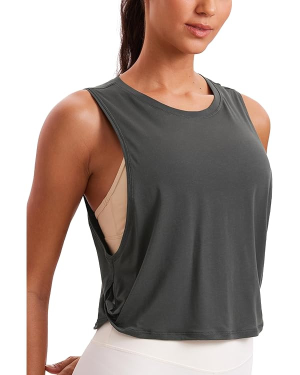 CRZ YOGA Pima Cotton Cropped Workout Tank Tops for Women - Sleeveless Sports Athletic Yoga Runnin... | Amazon (US)