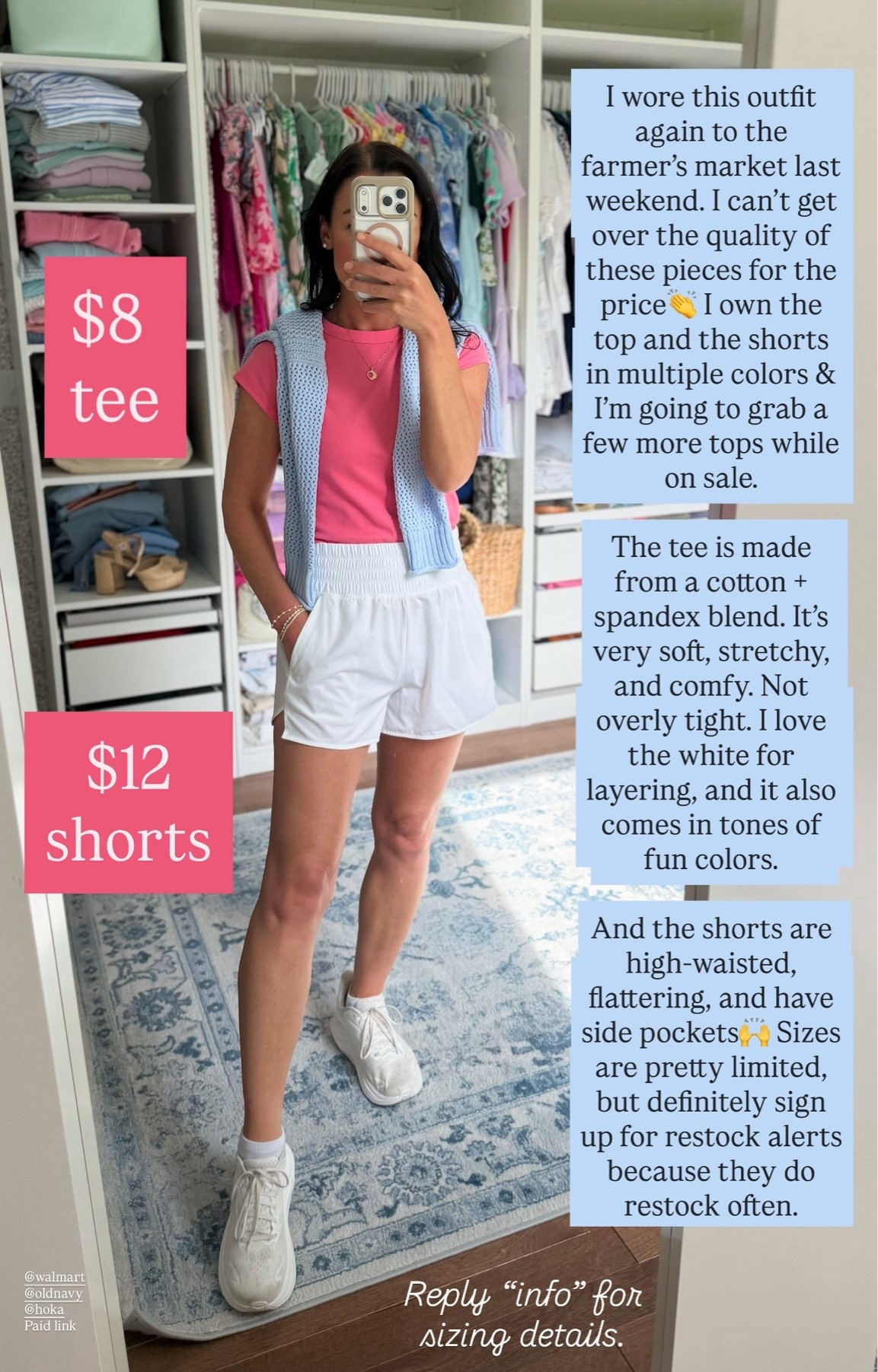 $8 tee + $12 shorts 👏 Love these affordable summer styles. They’re great to throw on for errands, weekend sports, or school drop off.

The fitted tee comes in tons of fun colors and also white, which is great for layering. And the active shorts also come in lots of great colors. They’re high waisted and have side pockets.

The tee fits TTS. I’m between an XS-S, and I went with a S so it’s not too tight and just in case they shrink a bit. The shorts fit TTS, but if between sizes you can likely size down. I’m wearing a S.

Activewear, casual style, casual outfit, mom style, weekend outfit, sale alert, mom outfit, Old Navy, Walmart, affordable style

#LTKootd #LTKSaleAlert #LTKSeasonal