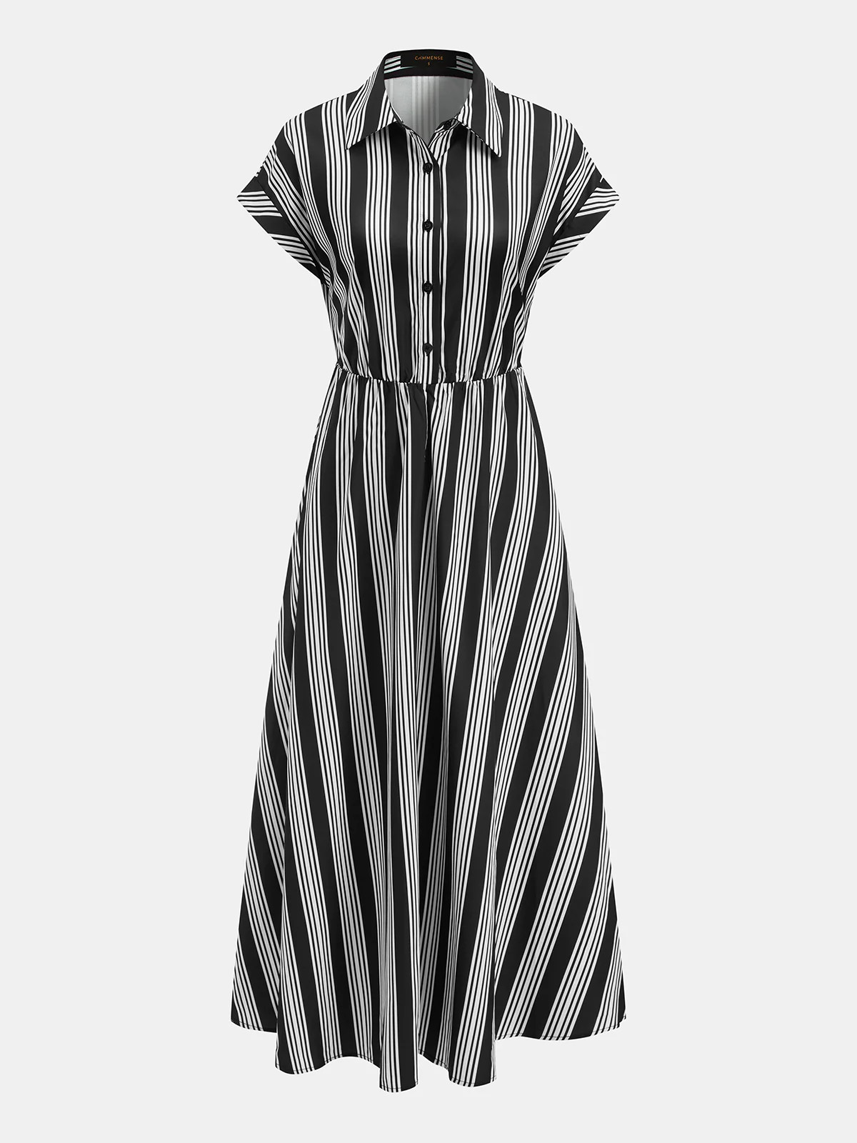Striped Short Sleeve Maxi Shirt Dress | Commense