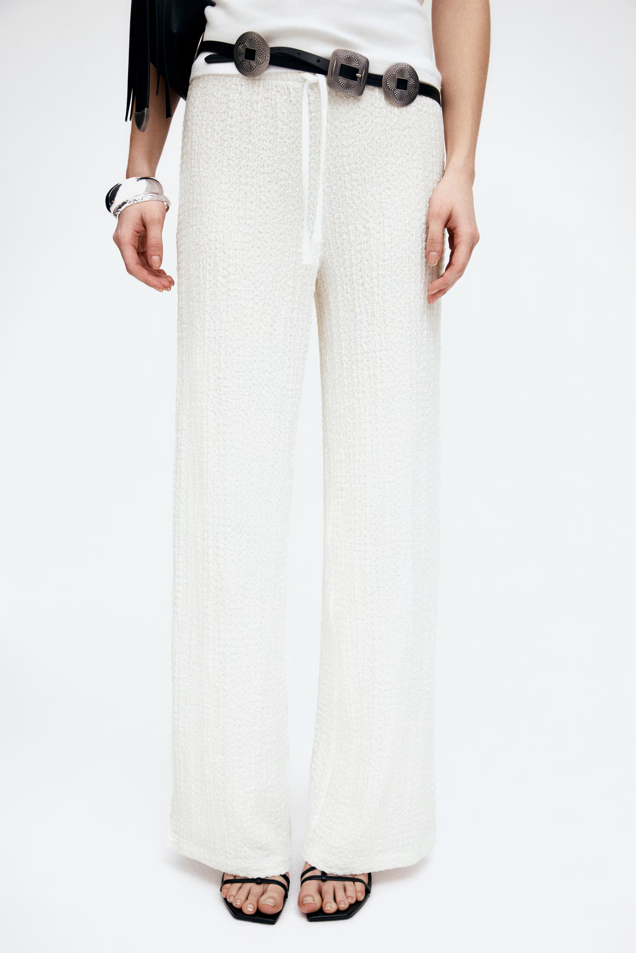 Crinkled Drawstring Pants - Cream - Ladies | H&M US | H&M (US + CA)