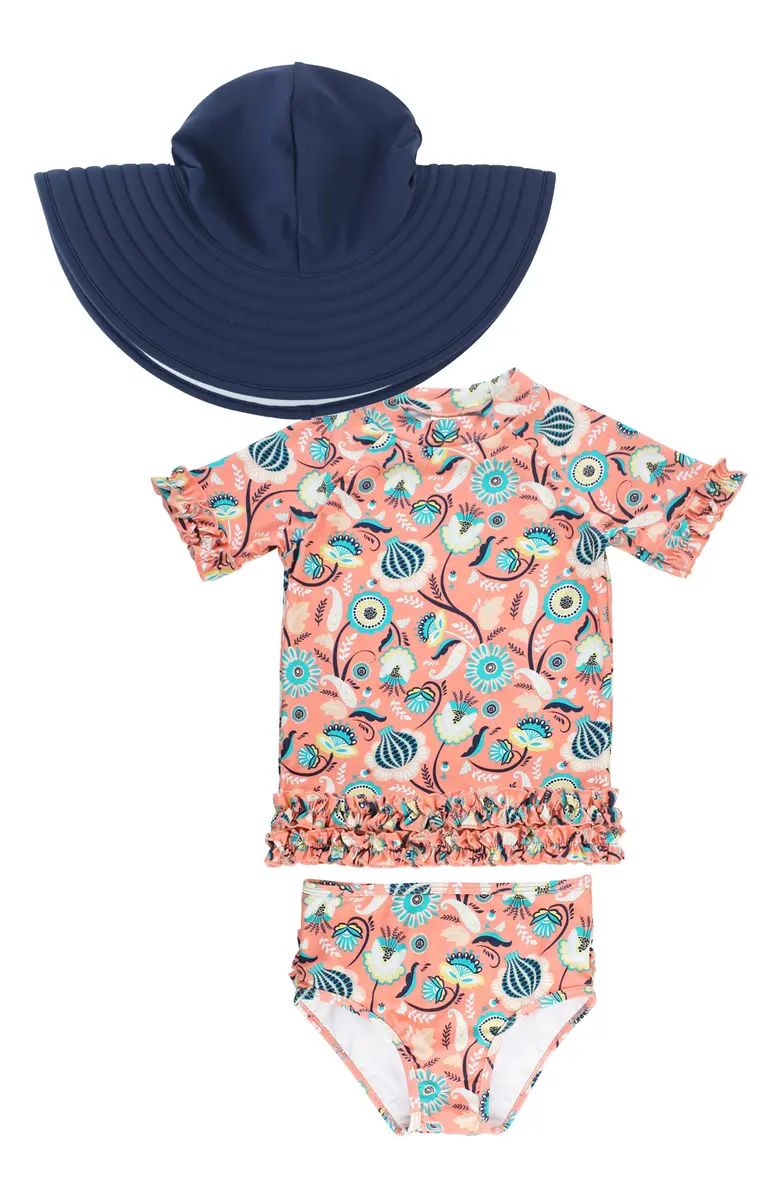 Kids' Paisley Paradise Two-Piece Rashguard Swimsuit & Floppy Sun Hat Set | Nordstrom | Nordstrom