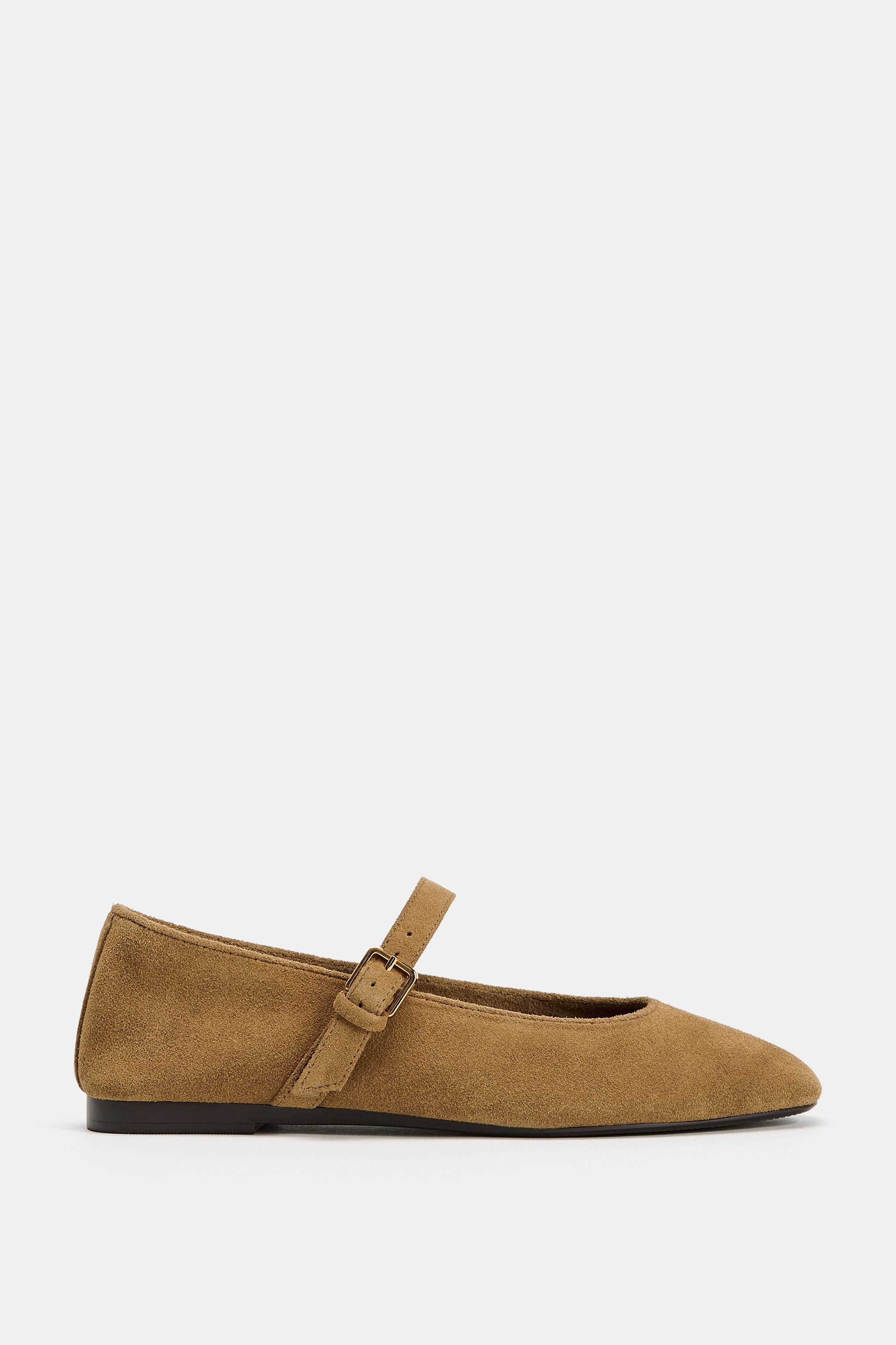 SPLIT SUEDE BALLERINA SHOES | Zara UK