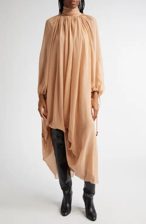 Chloé Long Sleeve Silk Georgette Dress in Sand Brown at Nordstrom, Size 8 Us | Nordstrom