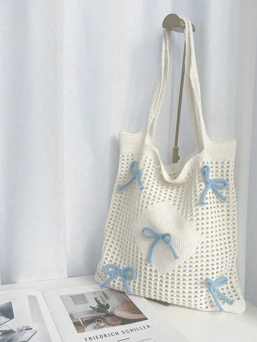 1pc Butterfly Pattern Color Blocking Crochet Handbag Shoulder Bag Large Capacity Fashion Beach Ba... | SHEIN