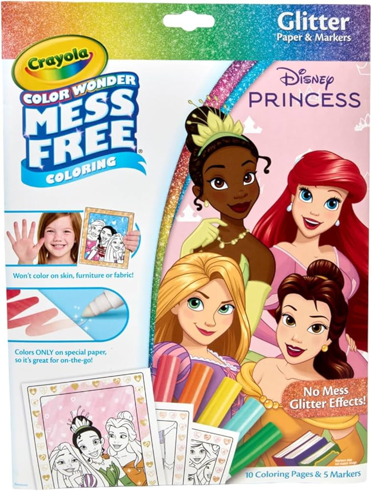 Crayola Color Wonder Disney Princess Glitter Coloring Pages & Mess Free Markers, Coloring Set, Gi... | Amazon (US)
