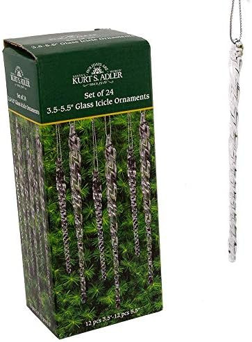 24 piece Set Kurt Adler 3.5"-5.5" Assorted Clear Glass Icicle Ornaments - Set of 2 | Amazon (US)