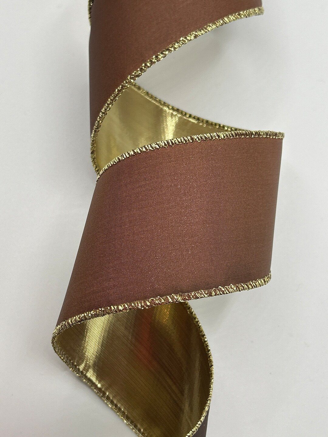 2.5" Brown Taffeta Ribbon ~ Gold Back ~ D Stevens ~ Wired Edges ~ 10 Yard Roll - Etsy | Etsy (US)