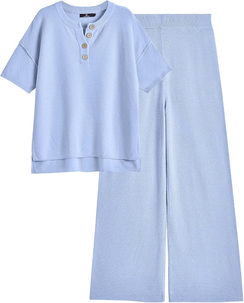 LILLUSORY Lounge Sets for Women 2 Piece Casual Outfits Matching Sets Short Sleeve Cozy knit Tops ... | Amazon (US)
