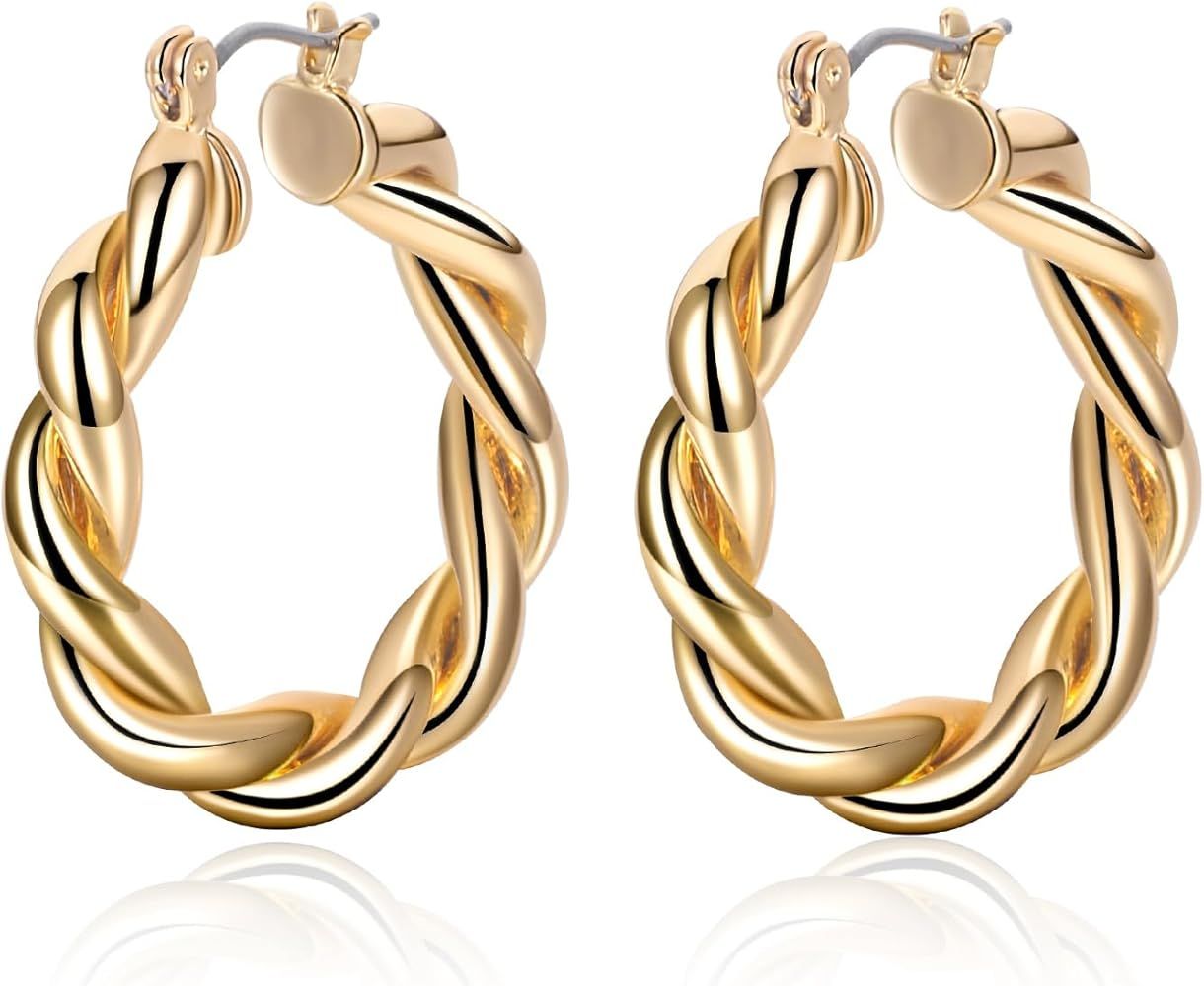 gold earrings, 14K gold-plated earrings, thin thickened open C-shaped earrings, gold-plated earri... | Amazon (US)