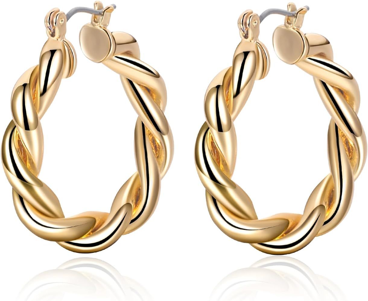 gold earrings, 14K gold-plated earrings, thin thickened open C-shaped earrings, gold-plated earri... | Amazon (US)