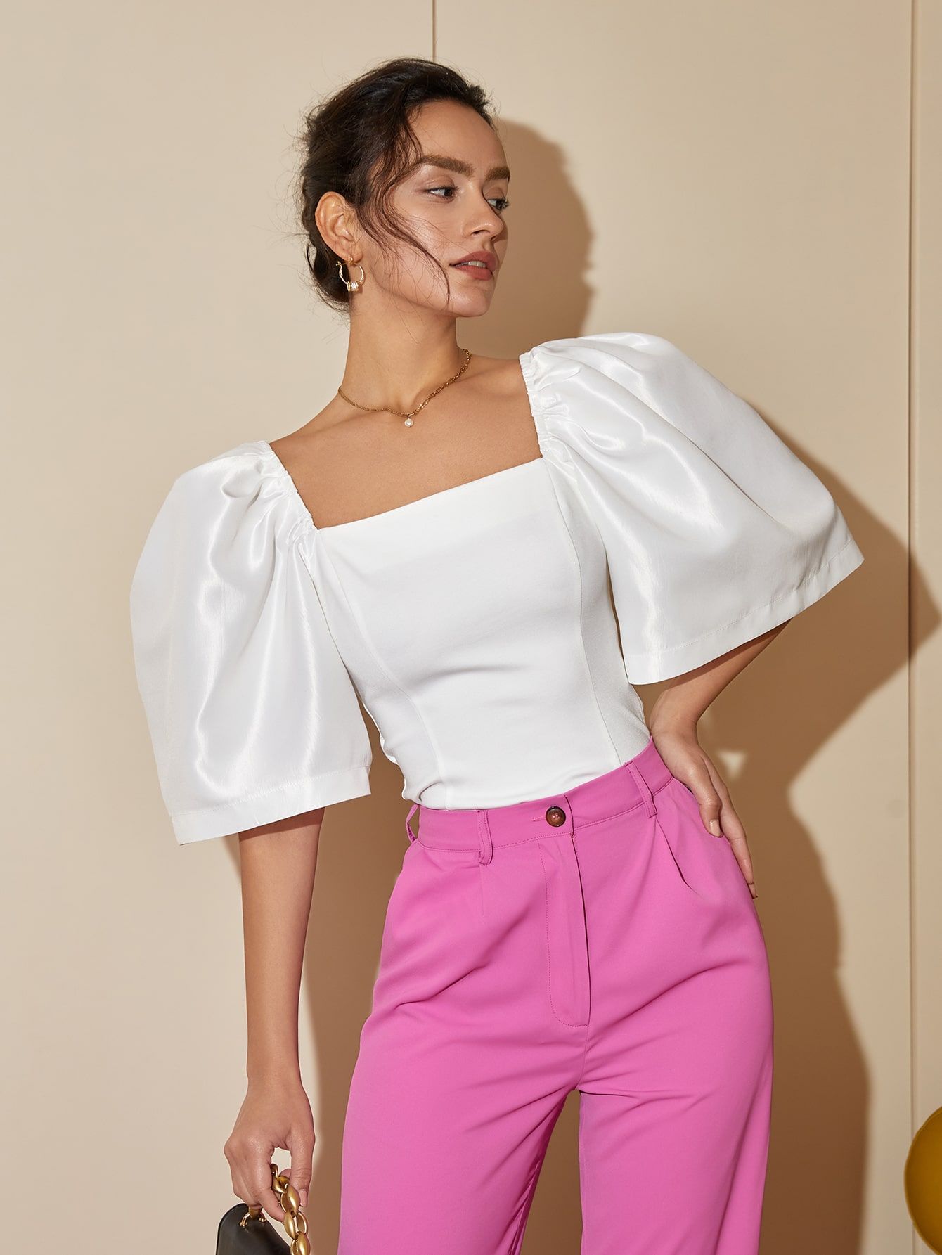 Square Neck Puff Sleeve Blouse | SHEIN