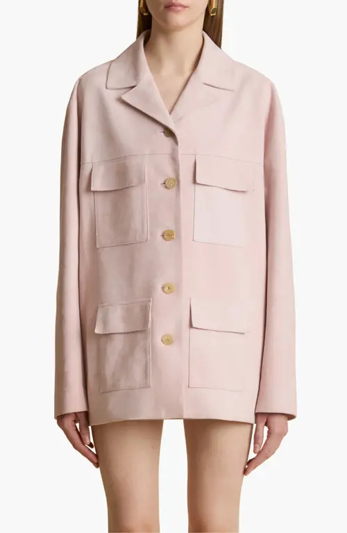 Khaite Morsson Oversize Suede Jacket in Soft Pink at Nordstrom, Size 4 | Nordstrom
