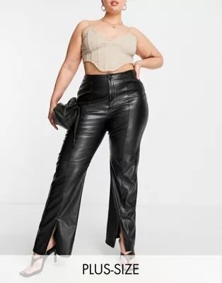Missguided Plus split hem faux leather pant in black | ASOS (Global)