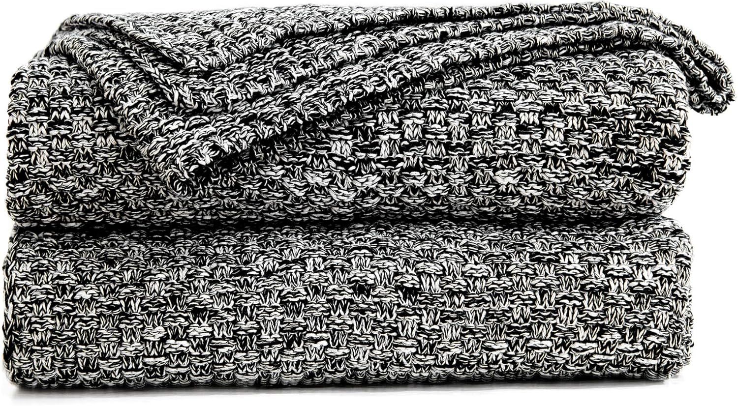 Longhui bedding Black Knitted Throw Blanket for Couch, Soft, Cozy Machine Washable 100% Cotton So... | Amazon (US)