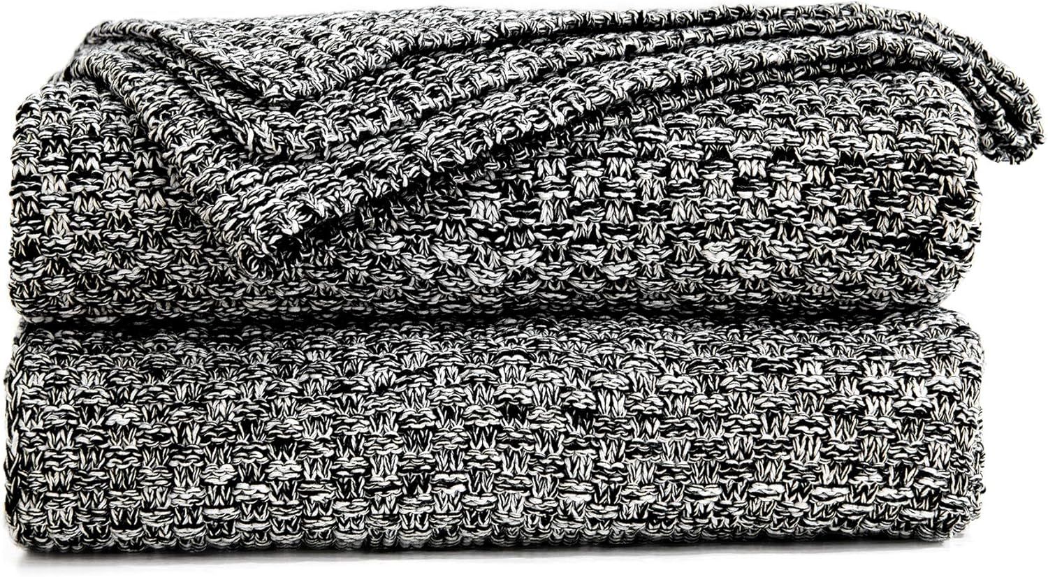 Longhui bedding Black Knitted Throw Blanket for Couch, Soft, Cozy Machine Washable 100% Cotton So... | Amazon (US)