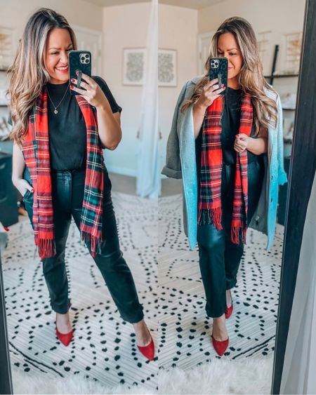 Amazon- nordstrom- pink lily- Walmart- outfit inspo- holiday outfit- red heels- faux leather pants- leather pants- scarf- plaid scarf- holiday outfit inspo- fall outfit- winter outfit- 

#LTKstyletip #LTKHoliday #LTKSeasonal
