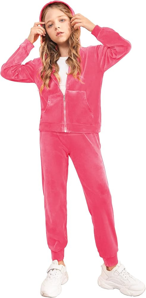Arshiner 2 Piece Outfits for Girls Velour Tracksuit Hoodie and Jogger Set Sweatsuit Athletic Clot... | Amazon (US)