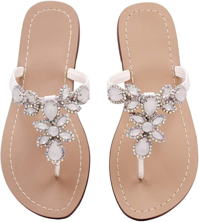 Hinyyrin Available in 13 Colors,Rhinestone Sandals,Women's Flat Sandals,Flip Flop,Jeweled Sandals | Amazon (US)