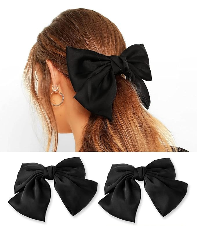 2 Pcs Large Hair Bow Clip Alligator Clips Hair Accessories for Women Girl (Black) | Amazon (US)