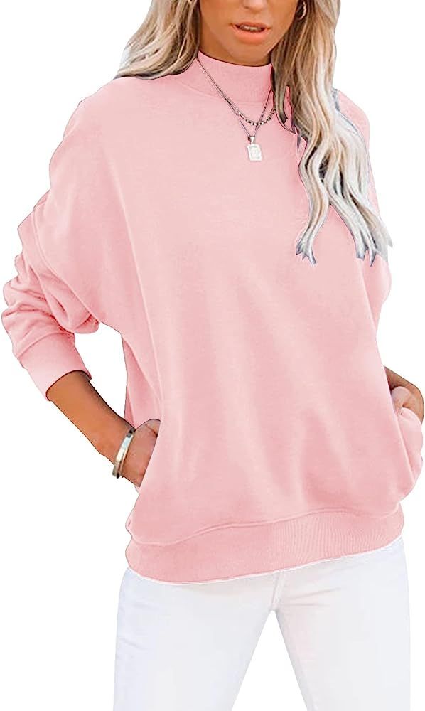 Minclouse Women's Casual Long sleeves Sweatshirt Tops Basic Loose Fit Mock Turtleneck Lightweight Tunic Pullover With Pocket | Amazon (US)