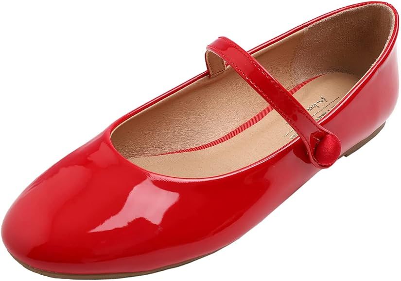 FEVERSOLE Women's Mary Jane Fashion Round Toe Easy Buckle Slip On Flats | Amazon (US)