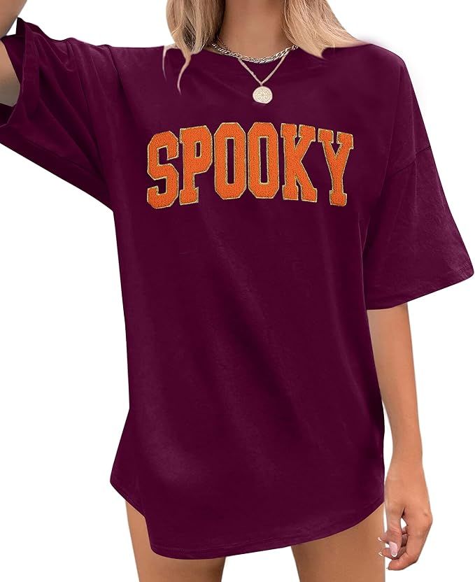 Halloween T Shirts for Women Oversized Spooky Season Shirt Retro Stay Spooky Graphic Casual Short... | Amazon (US)