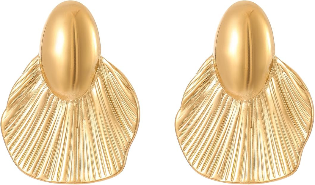 Gold Seashell Earrings for Women Dangle Chunky Fan-shaped Shell Chunky Statement for Women Hypoal... | Amazon (US)