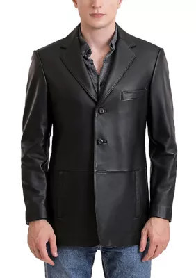 BGSD Men's Leroy Three-Button Leather Blazer, Black, 2XL | Belk