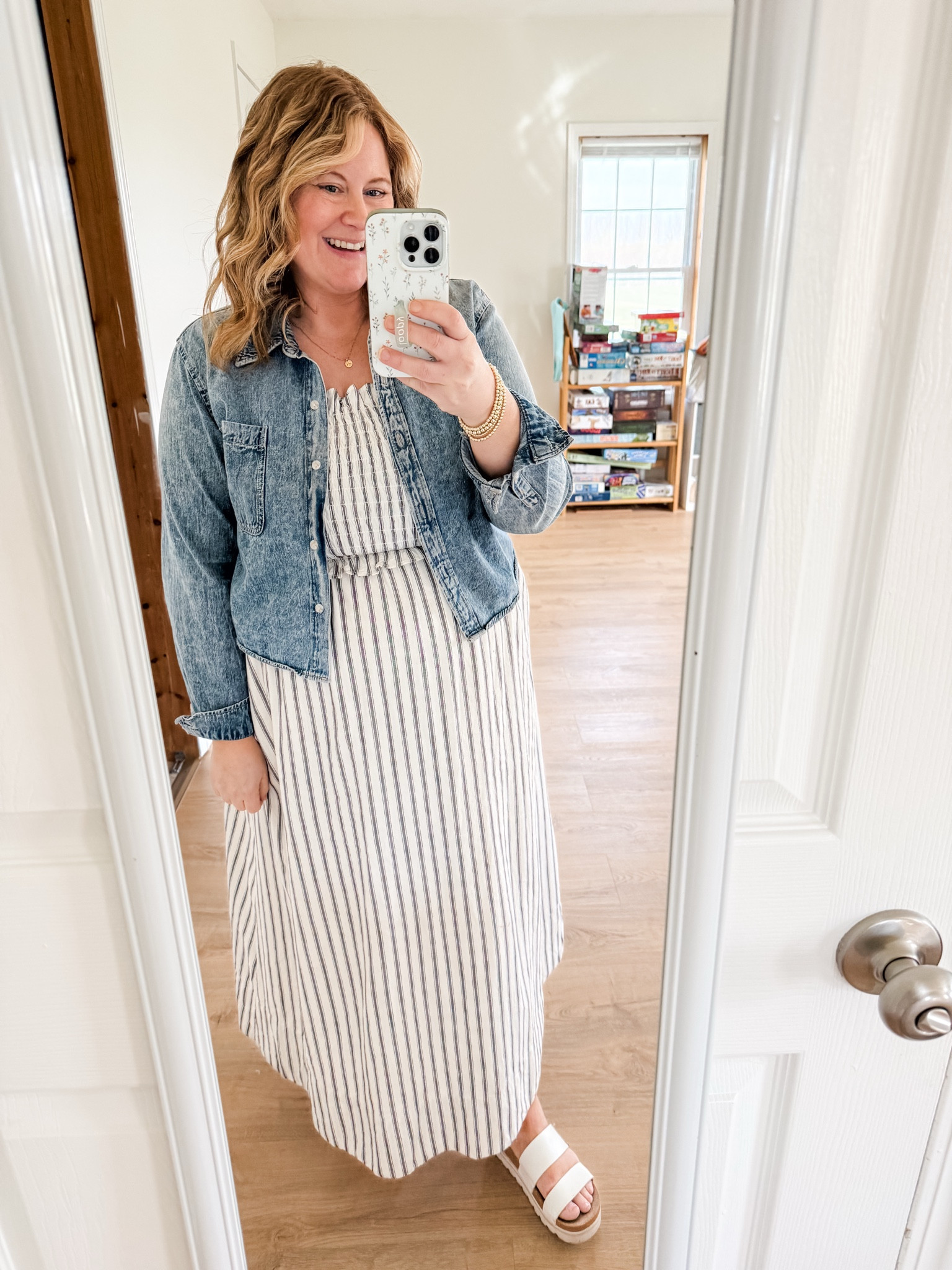 Teacher outfit! Wearing an XL in my striped dress. My cropped denim shirt is older so linked similar 

#LTKMidsize #LTKBump #LTKWorkwear