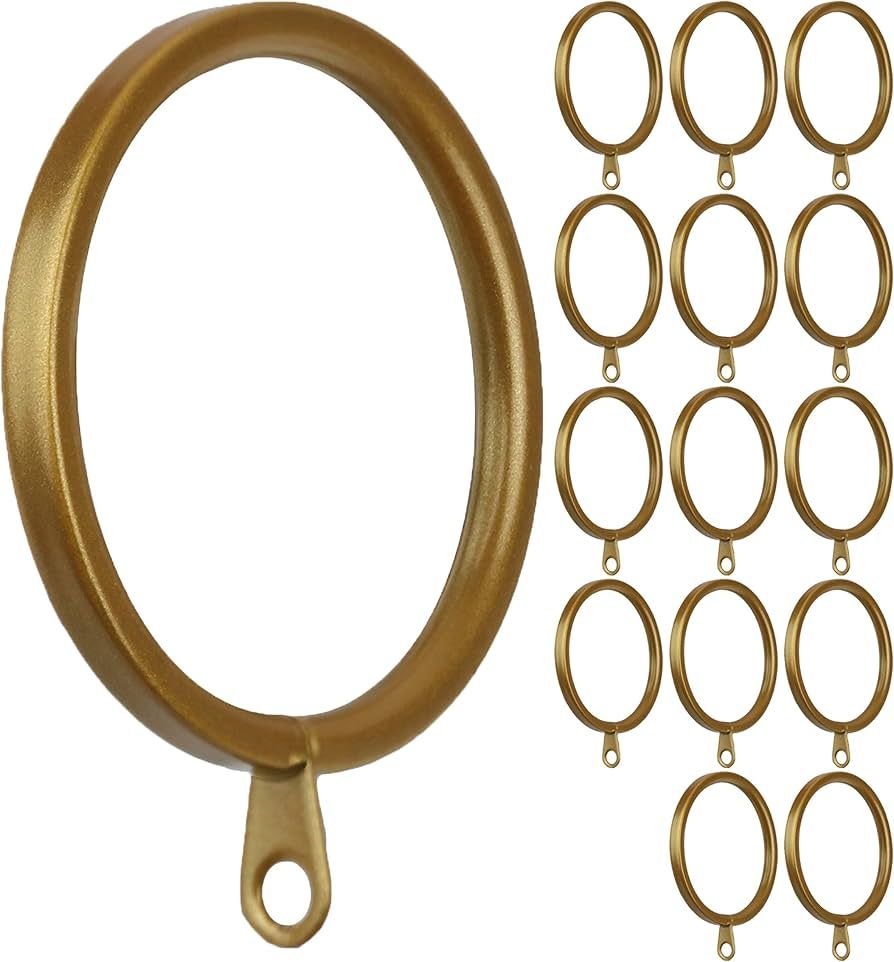 Meriville 14 pcs Gold 1.5-Inch Inner Diameter Metal Flat Curtain Rings with Eyelets, Fits Up to 1... | Amazon (US)