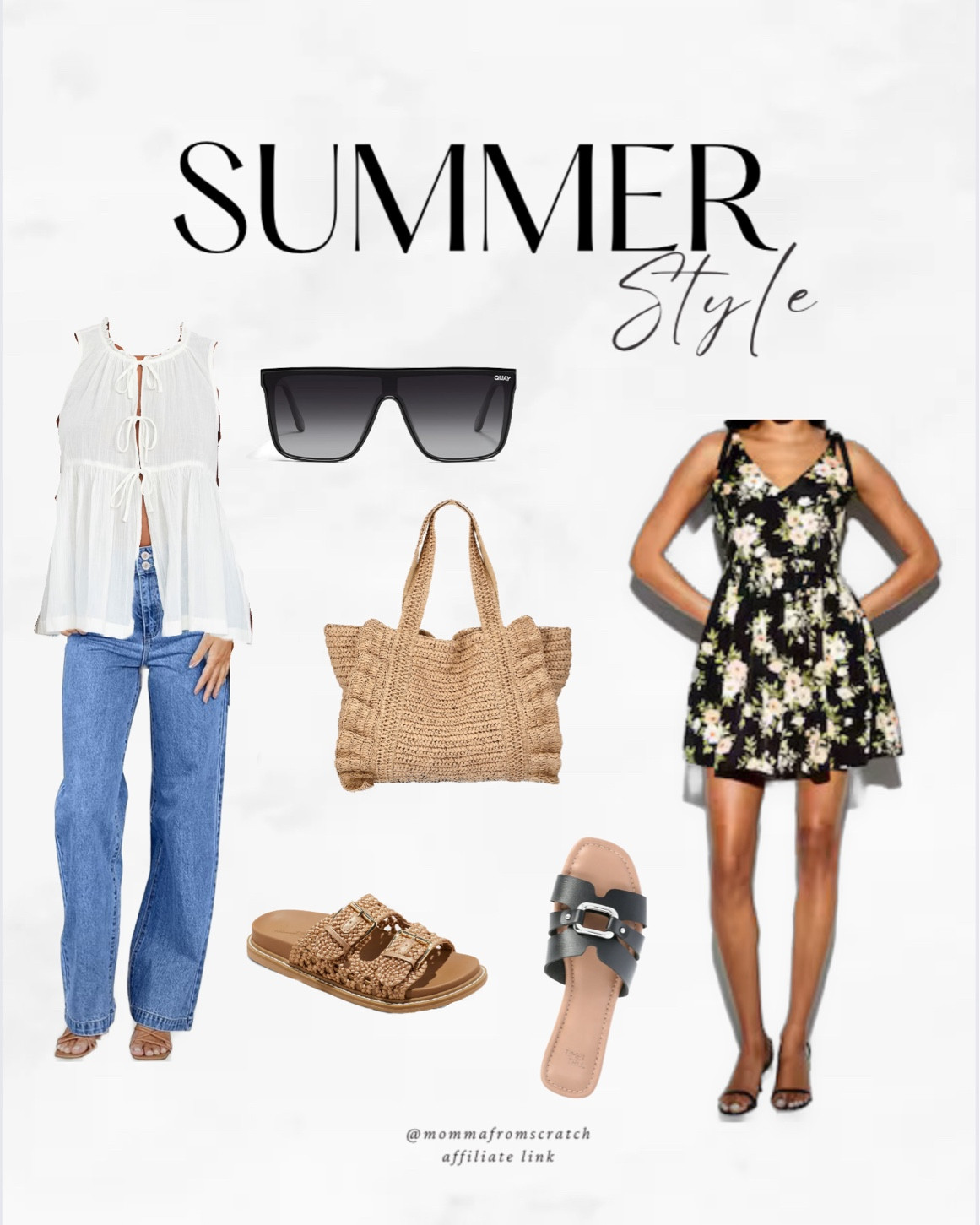 Spring and summer outfits, white blouse, floral dress, jeans, sandals 

#LTKStyleTip #LTKFindsUnder50 #LTKParties
