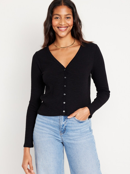 Button-Front Rib-Knit Top for Women | Old Navy (US)