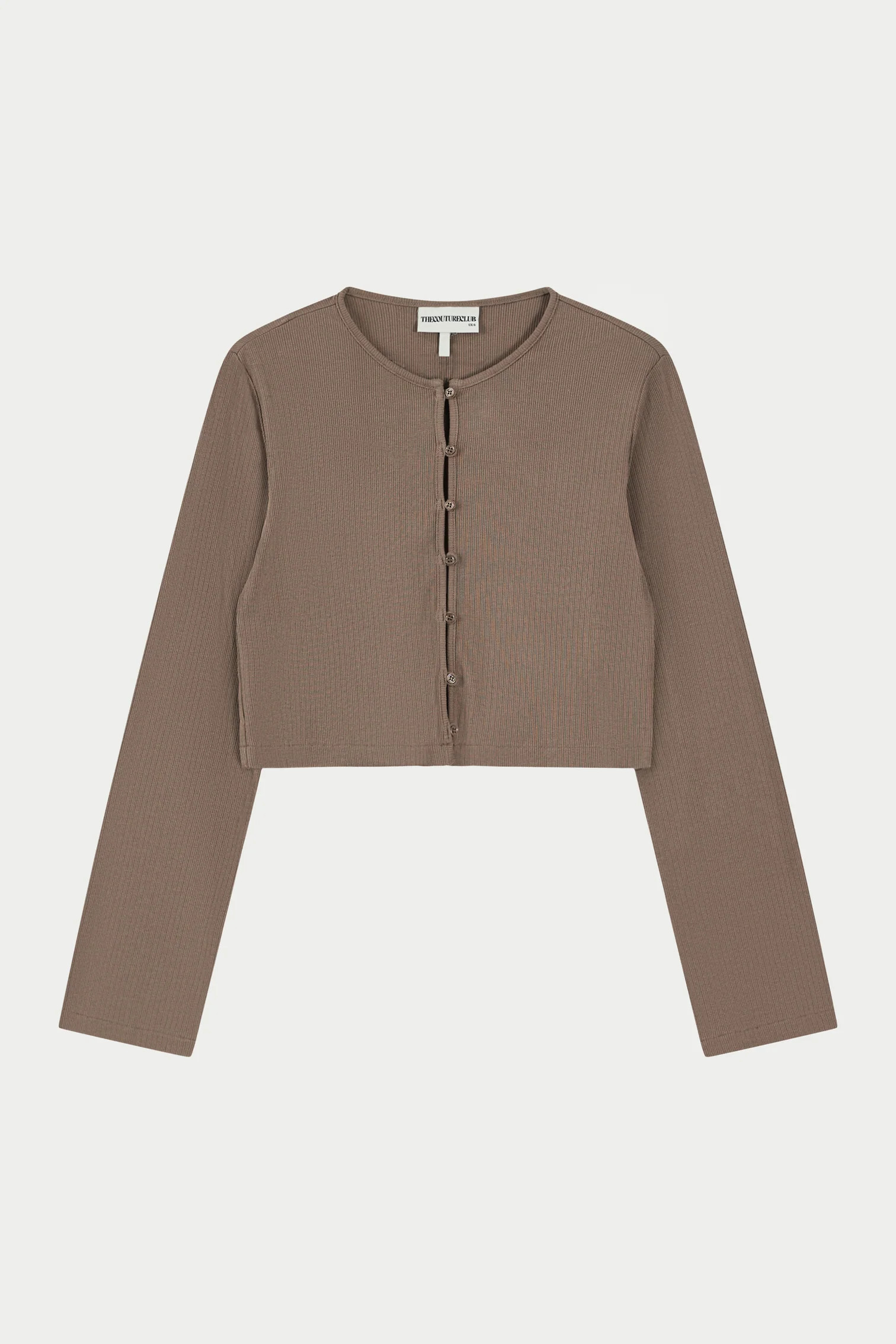 RIBBED BUTTON THROUGH TOP - BROWN | The Couture Club