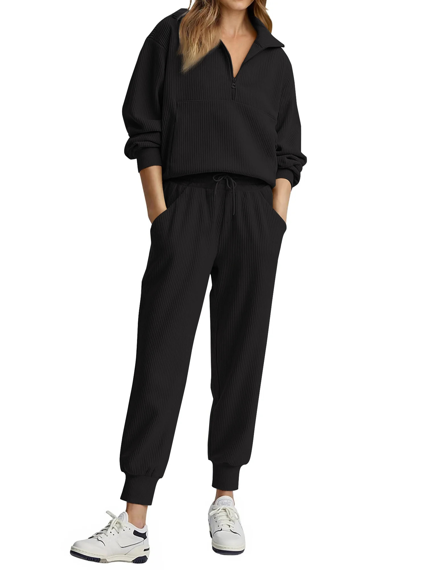 Fantaslook Womens 2 Piece Outfits Long Sleeve Half Zip Sweatsuits with Pockets Pullover Lounge Se... | Walmart (US)