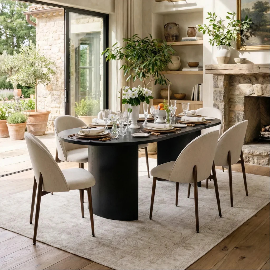 Goteborg Upholstered Dining Chair with Walnut legs (Set of 4) | Pop Maison