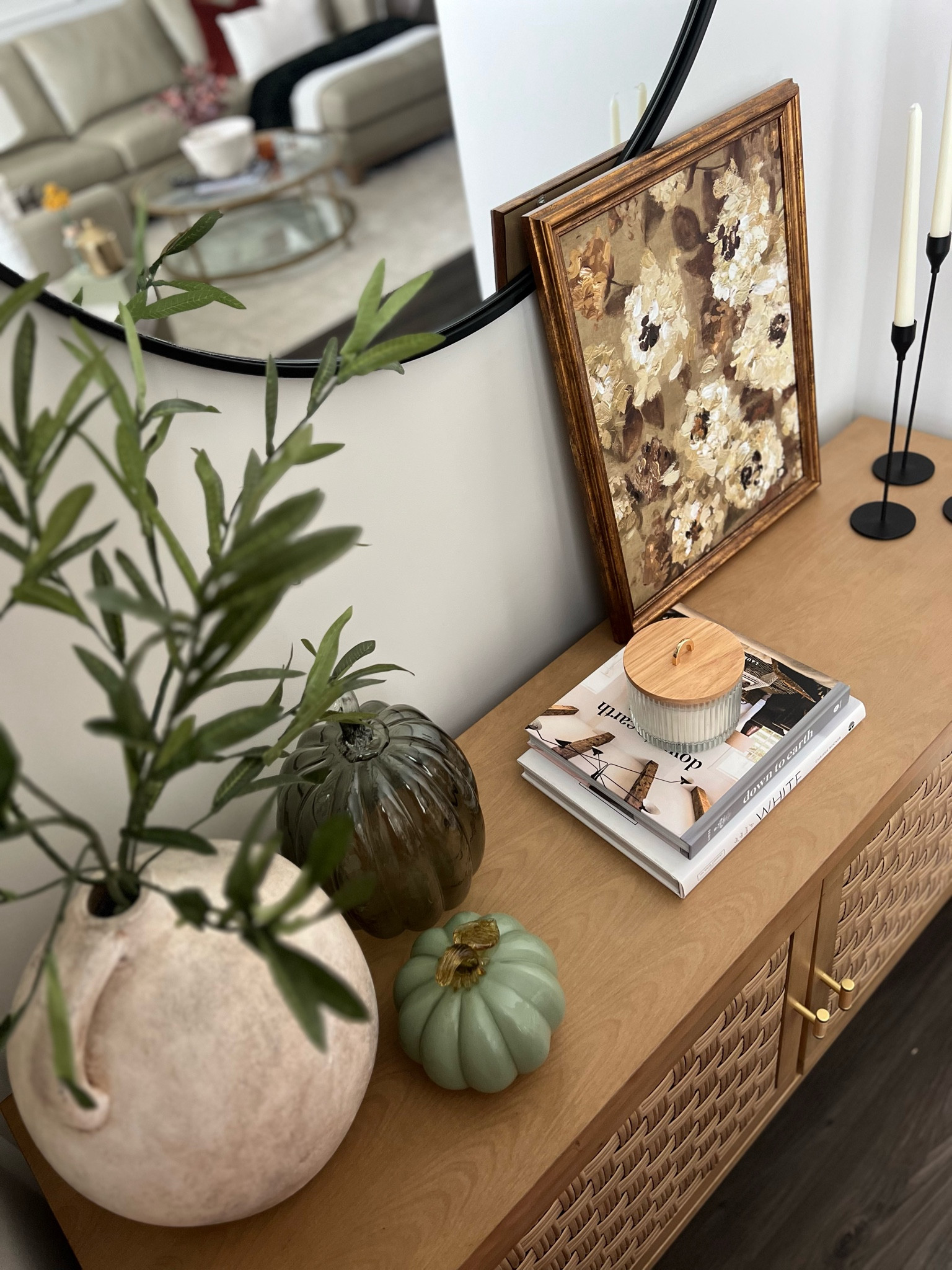 Neutral fall console styling 